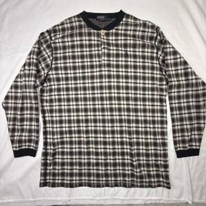 Polo Ralph Lauren Plaid Henley Long Sleeve Shirt Men's XL Brown Black White